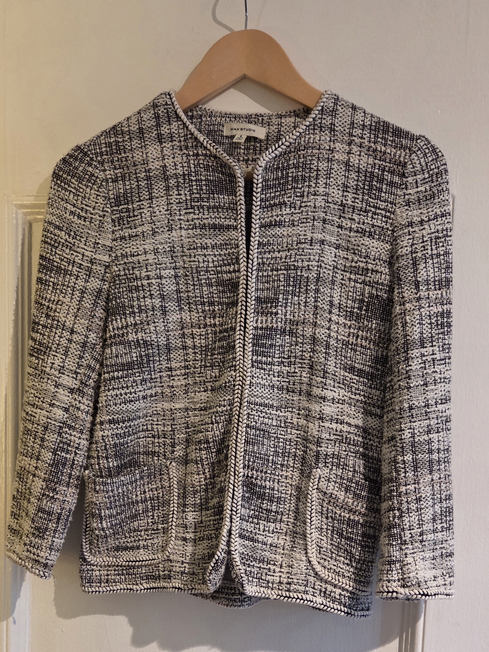 Max Studio Black and White Tweed Open-Front Jacket
